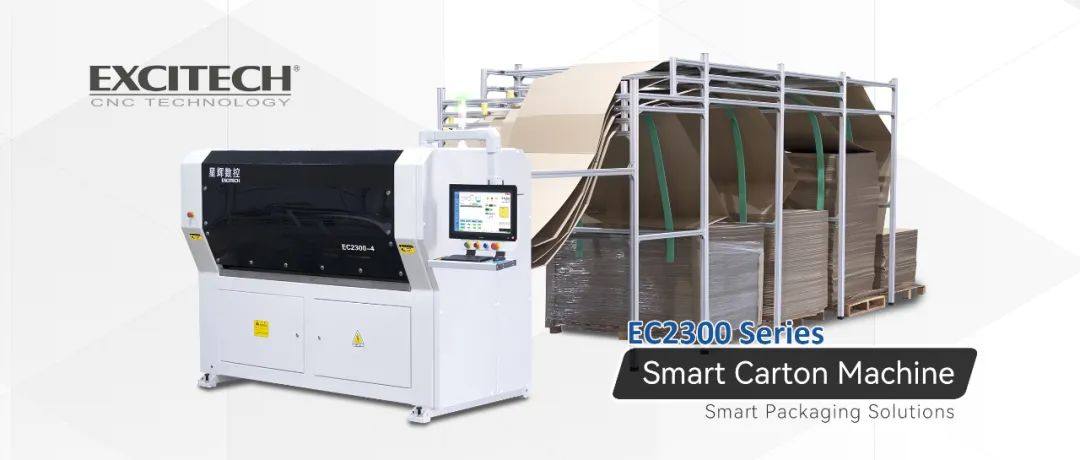 EXCITECH EC2300 mesin pemotong kotak karton untuk pengepakan pesanan furnitur.